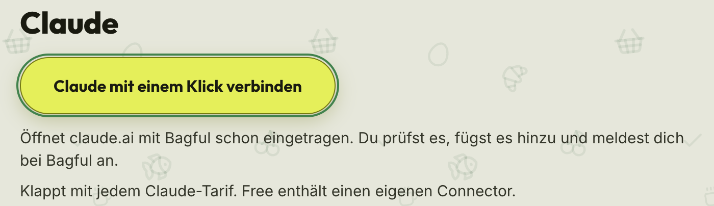 Der Knopf „Claude mit einem Klick verbinden“ auf dieser Seite, markiert.