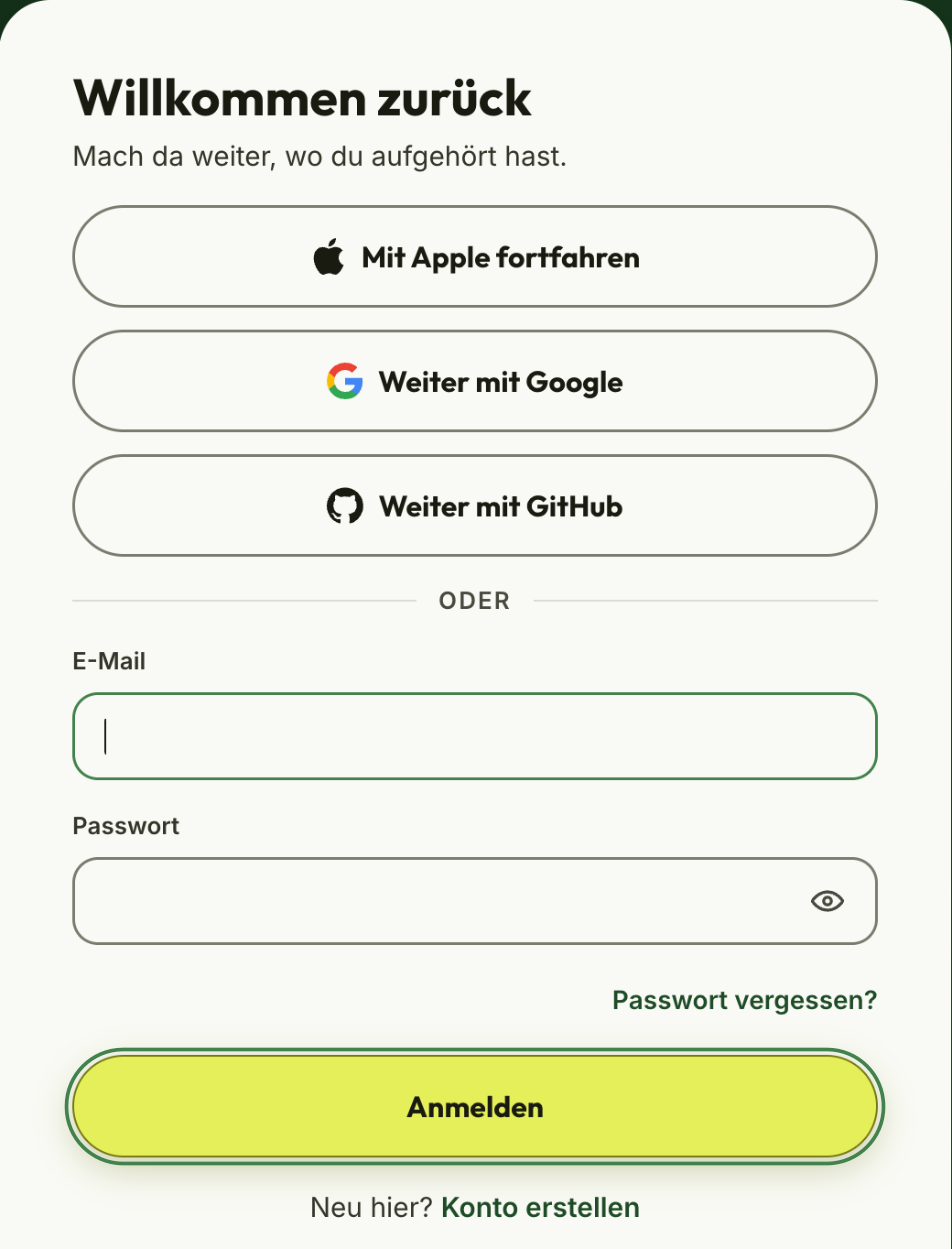 Die Anmeldung von Bagful, mit „Anmelden“ markiert.