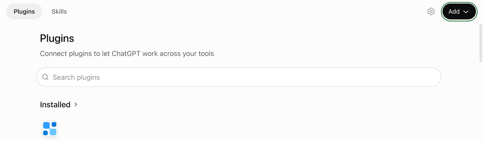 The top of ChatGPT’s Plugins page, with “Add” ringed.