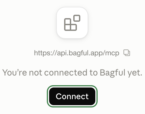 Bagful in Claude’s connectors, not connected yet, with “Connect” ringed.